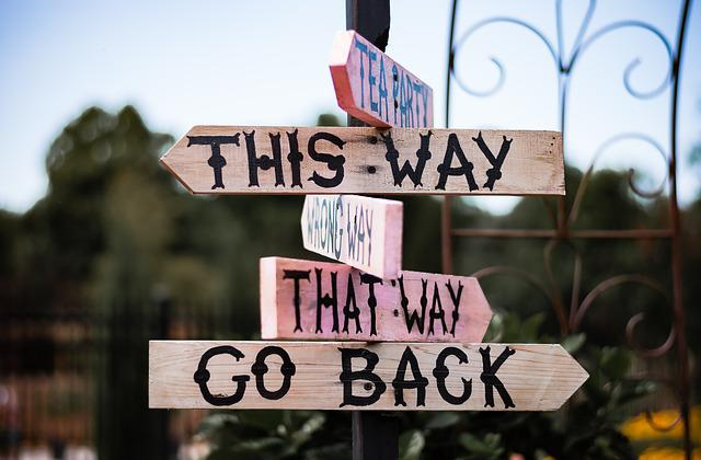 Sign post showing many directions.